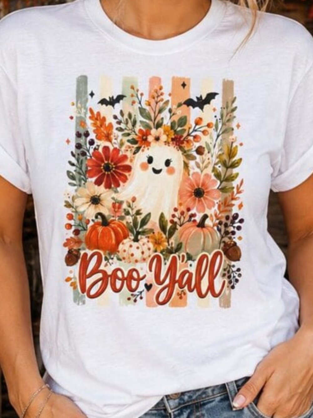Floral Ghost Halloween Shirt, Autumn Pumpkin Tee,